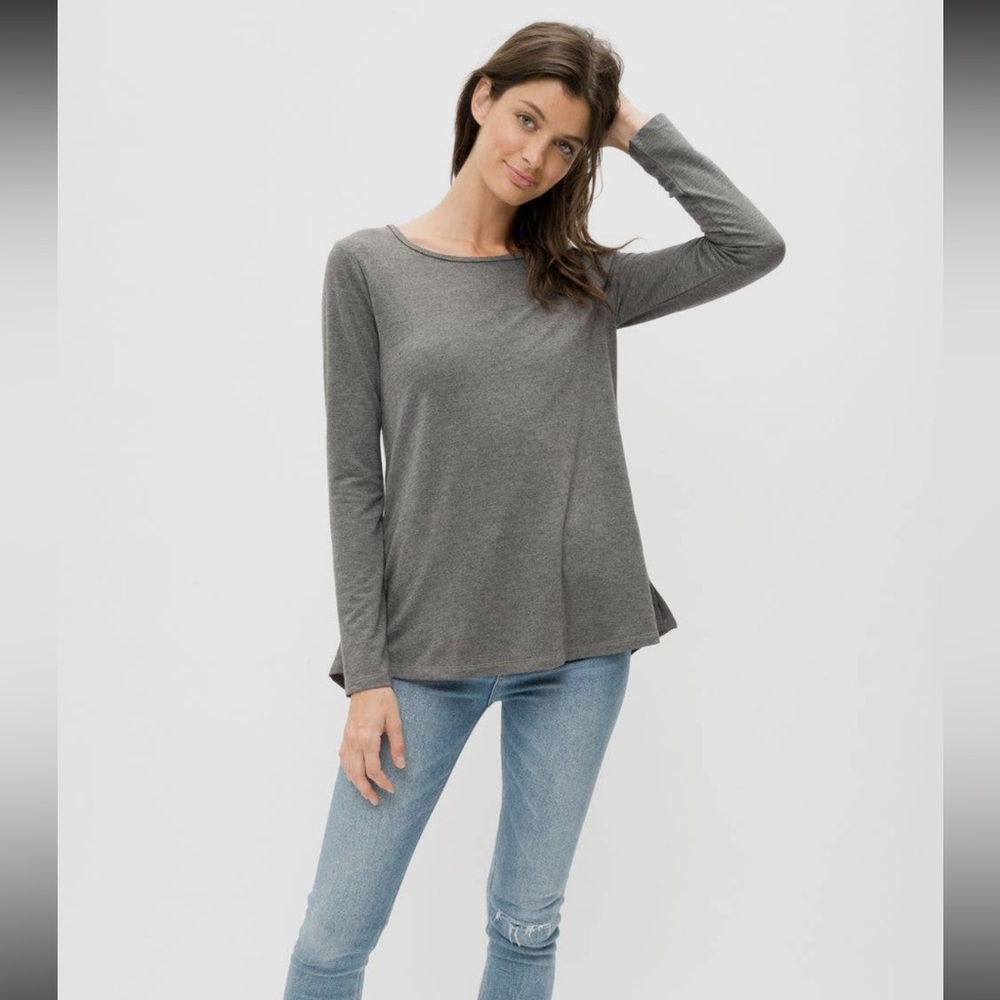 NWT French Terry Scoop Neck Tunic Top Charcoal